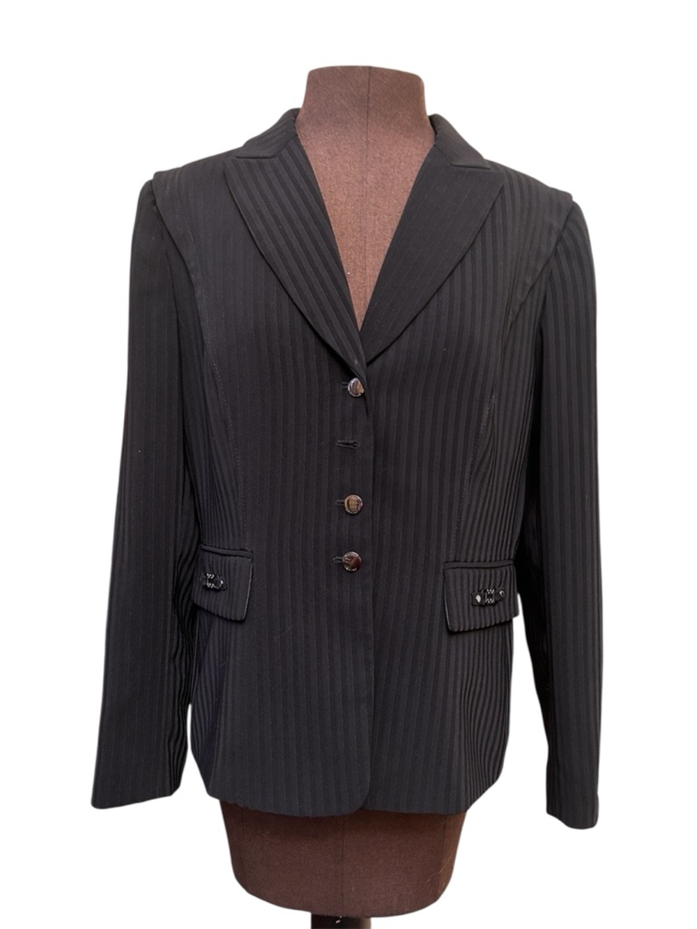 Black Striped Women's Tailored Blazer Jacket